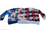 Kids' stylish semi-wool sweater set of 3, long sleeve, printed pattern. New, trendy design for infants and toddlers from India
