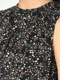 Black printed trending jumpsuit (XS-XXL), soft, breathable blend, wide-leg silhouette, self-tie belt, back keyhole closure