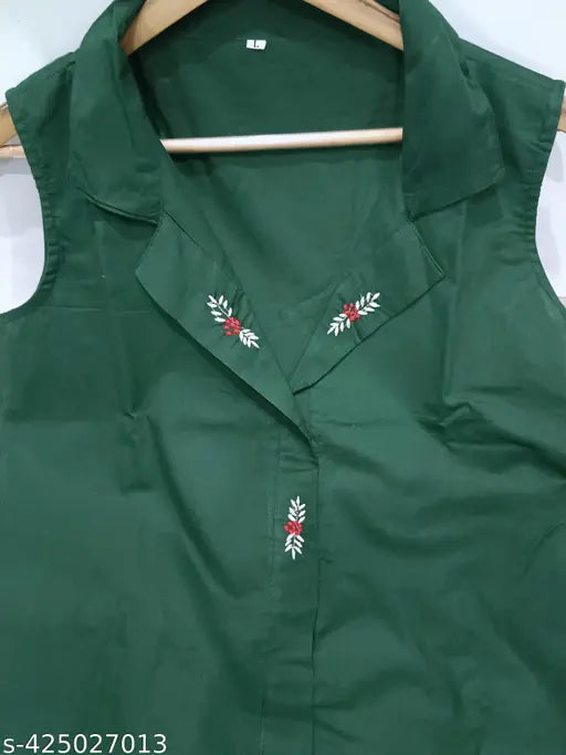 Green stylish cord sat cotton kurta with palazzos, solid net design, embroidered flowers, comfortable sizes for women wear