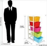 Multi-color, plastic modular drawer system (5XL), suitable for home office, hospital, parlor, school, and kids. Dimensions: 27cm x 32cm x 85cm when assembled