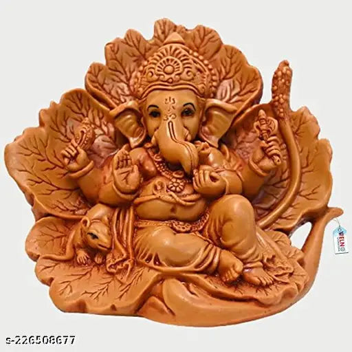 Brown resin Ganesh Shoeflower Idol (11cm x 14cm x 8cm), perfect for car dashboard or home puja ghar