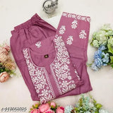 Rayon Chikankari Floral Design Kurti Palazzo set with Embroidery, traditional artistry and Lucknowi elegance in threads