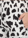 Black & White cow-printed polycotton nightsuit set for women with lapel collar shirt and slip-on closure shorts, comfortable loungewear perfect after a tiring day