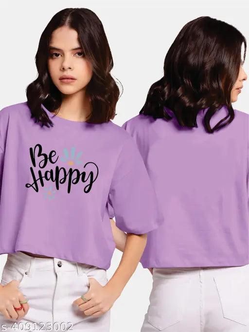 Cotton blend women's printed short-sleeve t-shirt, vibrant design on display