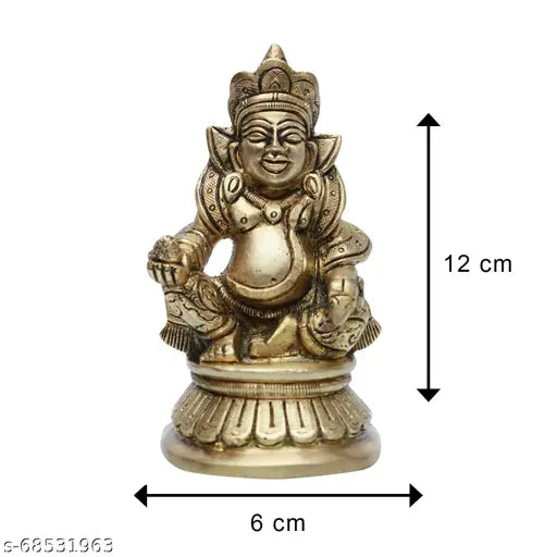 Brass Kuber Ji statue, 4x2x2 inch, 560 grams - north-facing prayer decor for home and wealth prosperity
