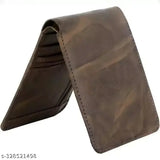 Trendy brown faux leather bifold men's wallet, 6 card slots, textured design, free size