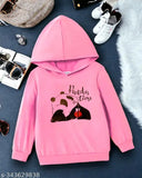 Modern cotton blend hooded sweatshirt for kids, printed net design, warm and cozy winter wear