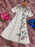 Designer slub cotton printed half-sleeve Anarkali dress for women & girls, ideal for casual and festive occasions, India origin