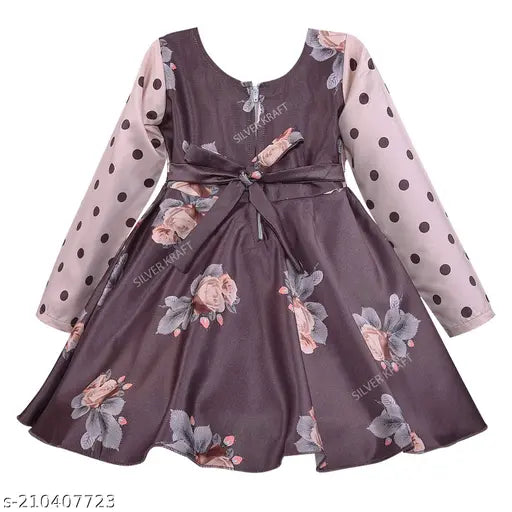 Silver satin winter baby girl dress (fe2811bwn), printed net pattern, long sleeves