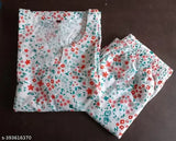 White and blue floral print viscose rayon daily wear top and pyjama set, night suit set for women and girls