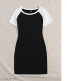 Girls' party wear knee-length stretchable cotton blend midi dress with short sleeves, self-design net pattern