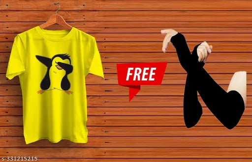Yellow polyester penguin with sleeves, printed net pattern on display, fashionable clothing item for men or kids