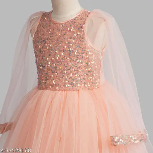 Peach net embellished party dress for kids aged 1-2 years, perfect for celebrations