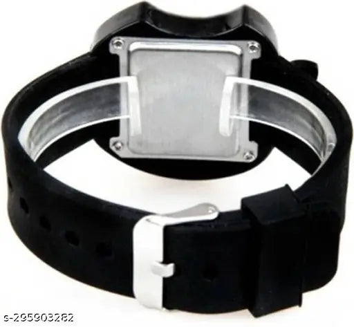 Black silicon Apple LED digital watch for kids AR12, ideal for unisex, perfect for return gifts. Asymmetrical display with bracelet accessory