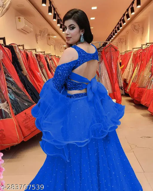 Velvet and net embellished lehenga choli set for wedding, semi-stitched with dupatta length 2m, made in India