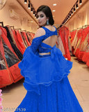 Velvet and net embellished lehenga choli set for wedding, semi-stitched with dupatta length 2m, made in India