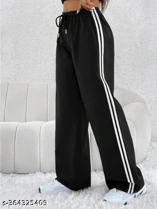 Trendy printed cotton lycra women's jogger combo, features side stripes and two side pockets, made in India