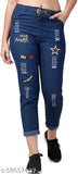 Printed denim women's joggers, stylish and comfortable, size 26/28