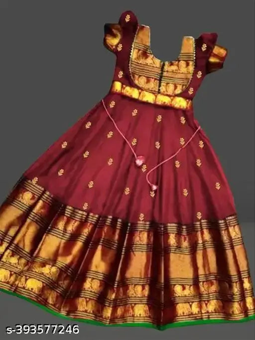 Silk cotton silk stitch flared Anarkali gown for girls, solid art design perfect for parties and weddings, 1-12 years, Indian origin
