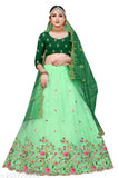 Embroidered dupion lehenga choli with net dupatta, heavy multi-thread work on silk blouse and net fabric with cut work broder in both pieces, free size (Lehenga waist size: 44 in, Lehenga length size: 43 in, Dupatta length size: 2.5 m), Indian handcrafted embroidery