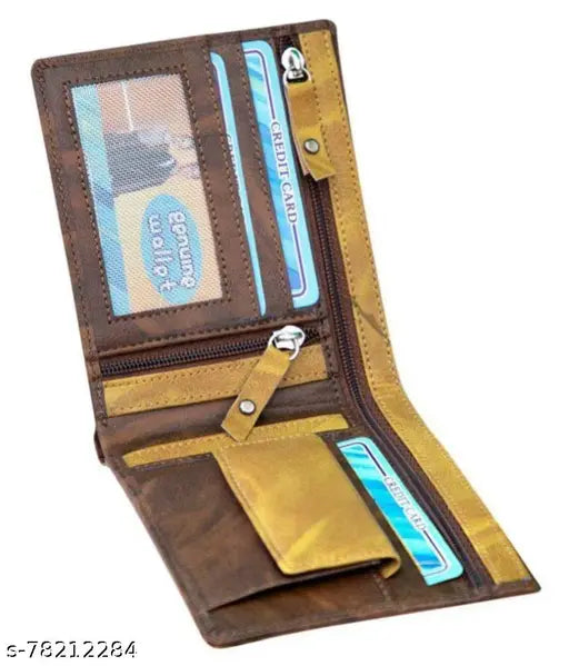 Leatherette Classic World wallet for men, solid faux leather design with 2 compartments, ideal for storing currency and cards