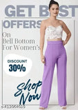 Trendy cotton blend high-rise bell bottom trousers for women - Solid color, India origin