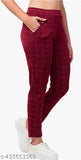 Maroon grey brown checkered lycra jeggings combo (3 pack) for women's/girls - stylish double pocket design from India