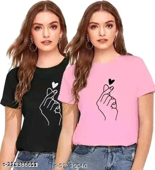 Cotton Stylish T-shirts for Women & Girls, Round Neck, 100% Cotton combo pack of 2 Chutkii - Printed net design, short sleeves, sizes: S, M, L, XL