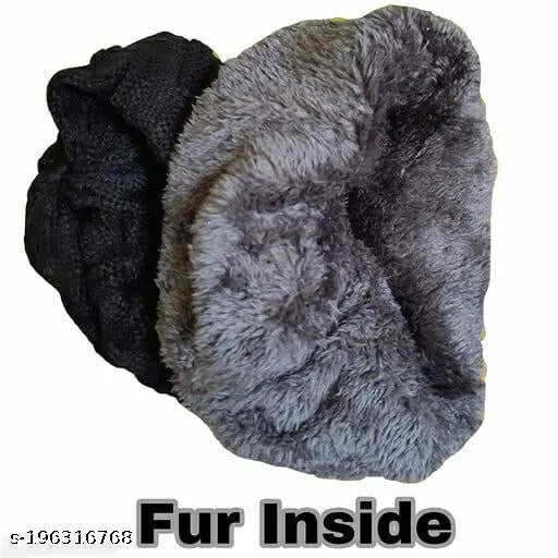 Woolen beanie cap, trendy and comfortable with soft fur lining, one size fits both men's and women's