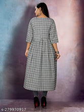 Cotton three-quarter sleeve striped kurta, checked pattern, VINH Fashion, Indian fashion wear
