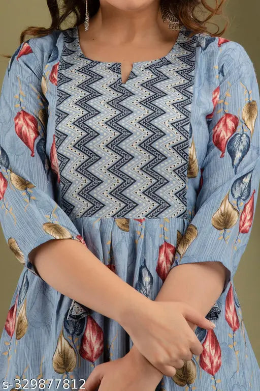 Cotton TIYA PATTI zigzag C Kurta Set with printed Palazzos, Indian traditional wear in various sizes