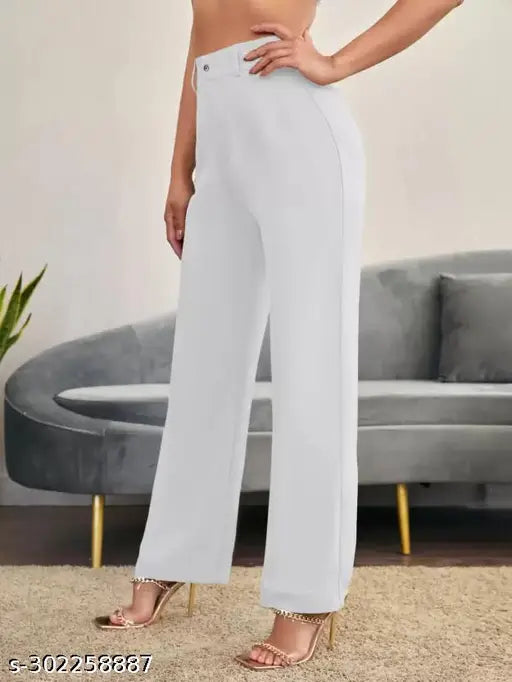 Trendy white-black cotton blend women's regular fit trousers pack of 2, sizes 26-34, solid pattern, ankle length with elastic waistband