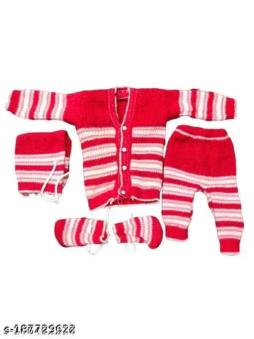 Woolen striped winter sets for babies (Sweater/Pyjama/Cap/Booties), warm and soft for 0-4 months, multiple colors available, made in India