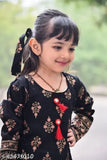 Girls black rayon kurti pack of 1, three-quarter sleeve, printed net pattern for kids aged 3-13, India origin