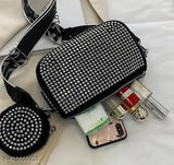 Glossy silver PU sling bag, diamond detailing for girls. Fashionable accessory, free size (9x3x5 in)