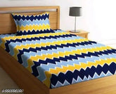 Glace cotton, 144TC 3D printed single bedsheet with geometric pattern & pillow cover (60x90 inches), ideal for summer. Made in India