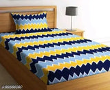 Glace cotton, 144TC 3D printed single bedsheet with geometric pattern & pillow cover (60x90 inches), ideal for summer. Made in India
