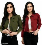 Maroon denim Mehandi jacket combo for women, solid net pattern, long sleeves, available in S, M, L, XL