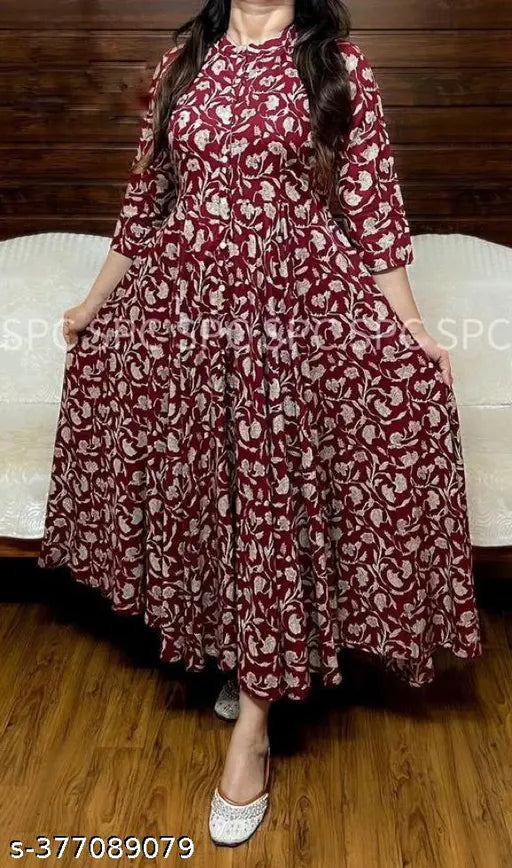 Maroon rayon print blouse with three-quarter sleeves, Indian ethnic wear for women