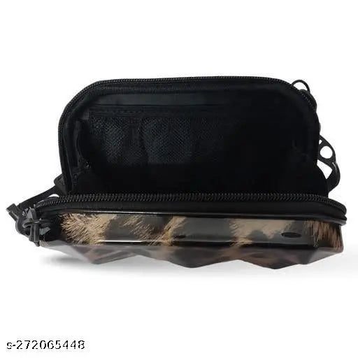 Acrylic tiger-print mini bag for girls, stylish crossbody sling bag with 3 compartments