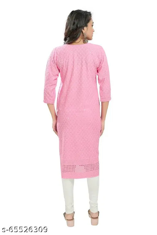Silk Dream Dzire women's straight sequin kurti with embellishments, three-quarter sleeve length, multiple sizes available (M-8XL), Indian origin