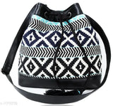 Trendy black canvas sling bag, self-design with one compartment, free size, Indian origin