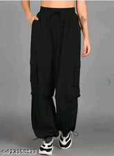 Black Cotrise cargo pants, loose fit, Zooni Collection women's casual wear