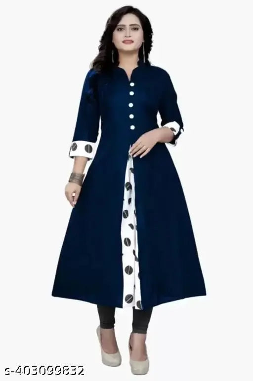 Cotton blend stitched kurta for women, three-quarter sleeves, solid pattern. Beautiful Indian kurta with slub embroidery work, perfect for fashionable occasions