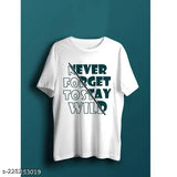 White cotton-blend half-sleeve t-shirts for men and women, printed with net design. Available in sizes M (38" chest, 27" length), L (40" chest, 28" length), XL (42" chest, 29" length). Made in India