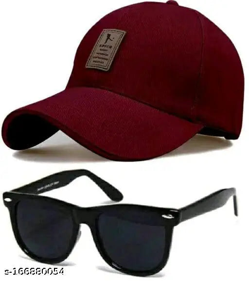 Stylish Ediko Cap and Black Karam Sunglasses Combo Pack for Men and Women, modern headwear and eyewear set with printed design, on display