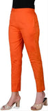 Orange cotton lycra regular-slim fit casual trousers, soft and comfortable, popular summer wear for women