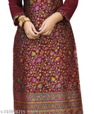 Maroon pashmina fabric Kashmiri style designer women's kurta with three-quarter sleeves and printed pattern