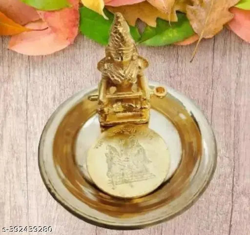 Pure brass handmade Maa Annapurna Devi statue with free Mata plate & Kashi Vishvanath coin - intricate Hindu goddess idol from India