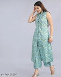 Printed rayon rayon kurta set for women, sleeveless with trousers, fashionable design from Adrika, single size available (M-XXL), Indian origin